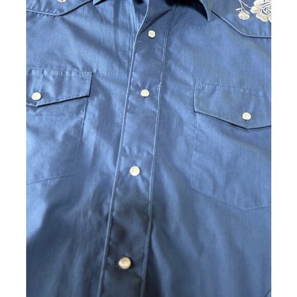 Mens Roper Blue Pearl Snap Western Style Shirt Rose Design Cotton Blend Large - Picture 2 of 8